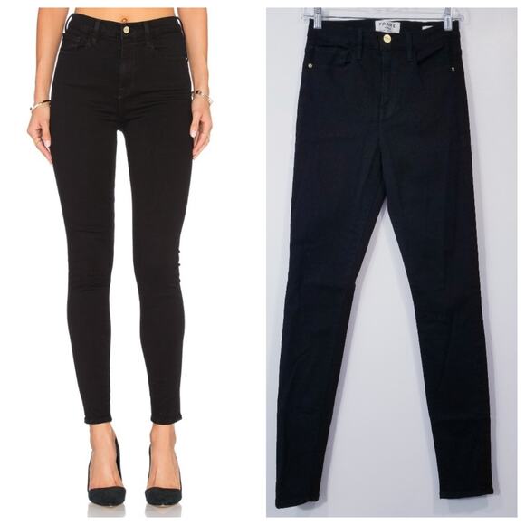 FRAME Jeans Radlock Ali High Rise Skinny Black Denim - Picture 1 of 14